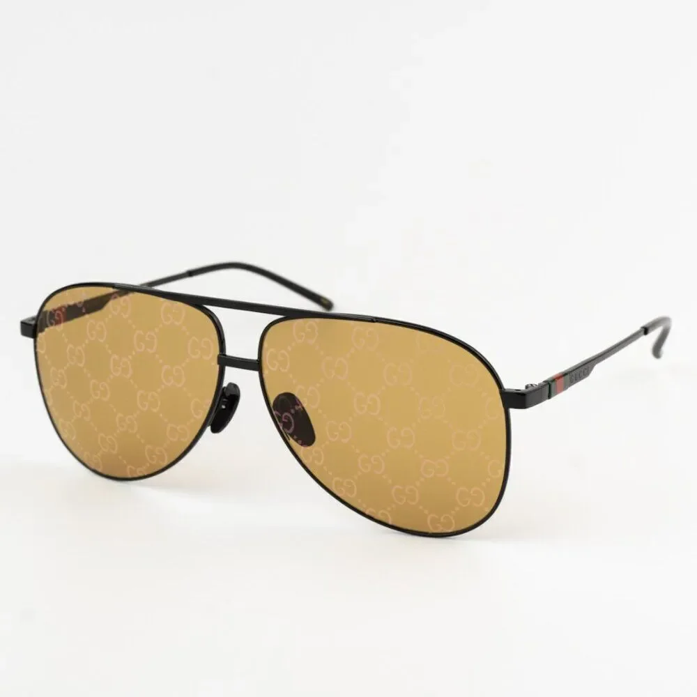 NEW Gucci GG1677S 005 Black Yellow Mirror Logo Pilot Unisex Sunglasses
